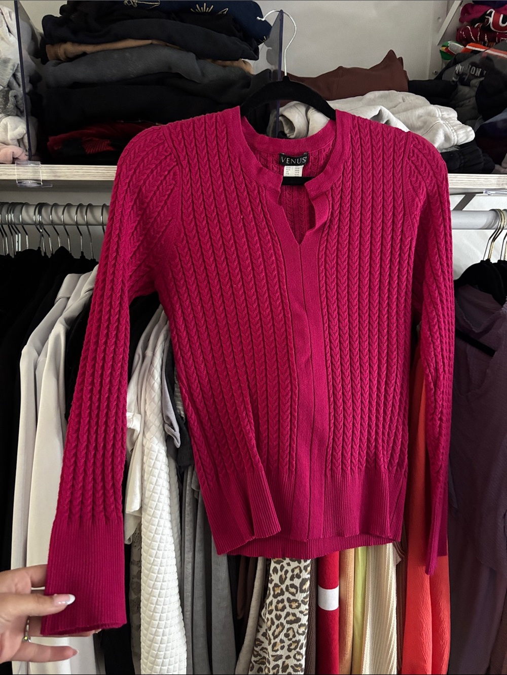 VENUS Women's Hot Pink Cable-Knit Cardigan